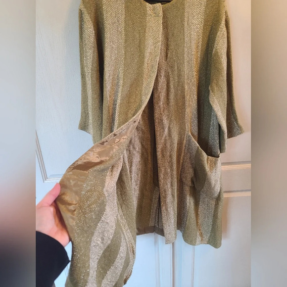 MASAI Janette Sage Green Boucle Jacket Stripe Pockets Long Cardigan - Picture 3 of 8